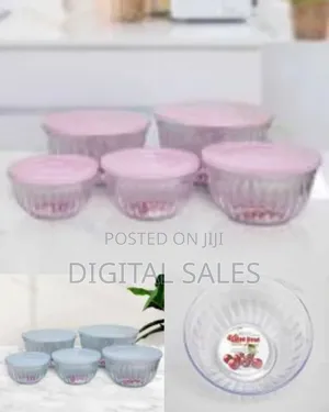 5 Pieces of Clear Plastic Salad Bowls With Airtight Lids