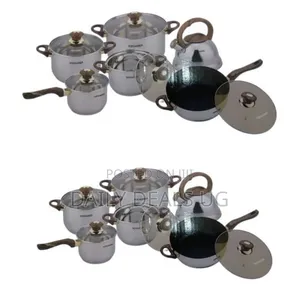 12pc Stainless Steel Pots and Frying Pan Saucepan Cookware,Silver,Gold