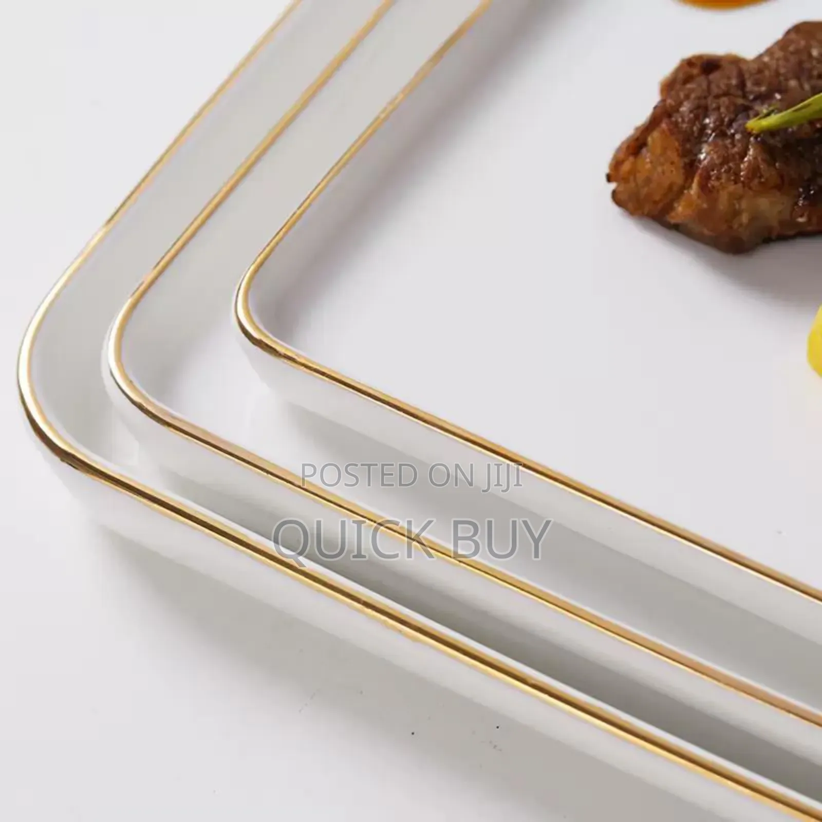 3pcs European-Style White Square Plates With a Golden Rim