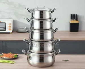 10 Pc 16,18, 20,22,24cm Stainless Steel Saucepans Cooking Pots- Silver
