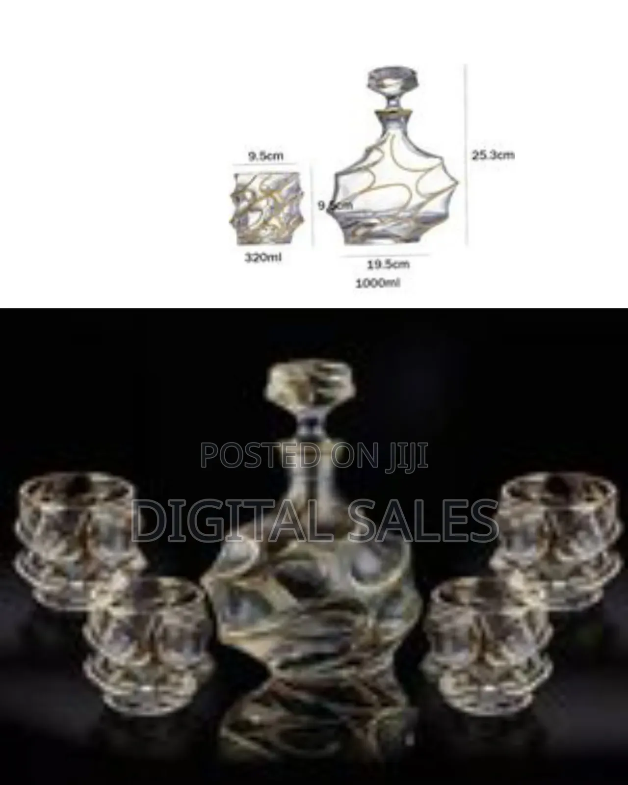 7pcs Wine Bottle Liquor Dispenser Whisky Engraved Decanter Set Glass