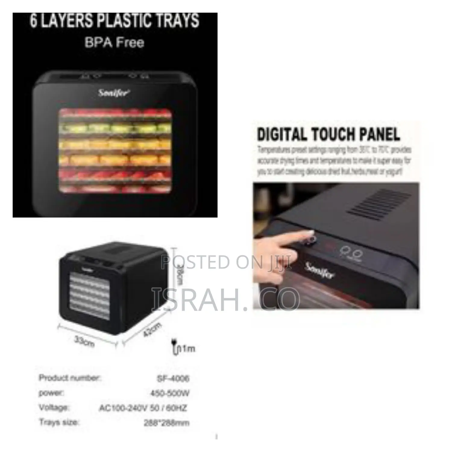 Sonifer 6 Layer Fruits Food Dehydrator Dryer - Black