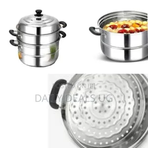 3 Layer Stainless Steel Saucepan and Steamer Soup Pot,28cm -Silver