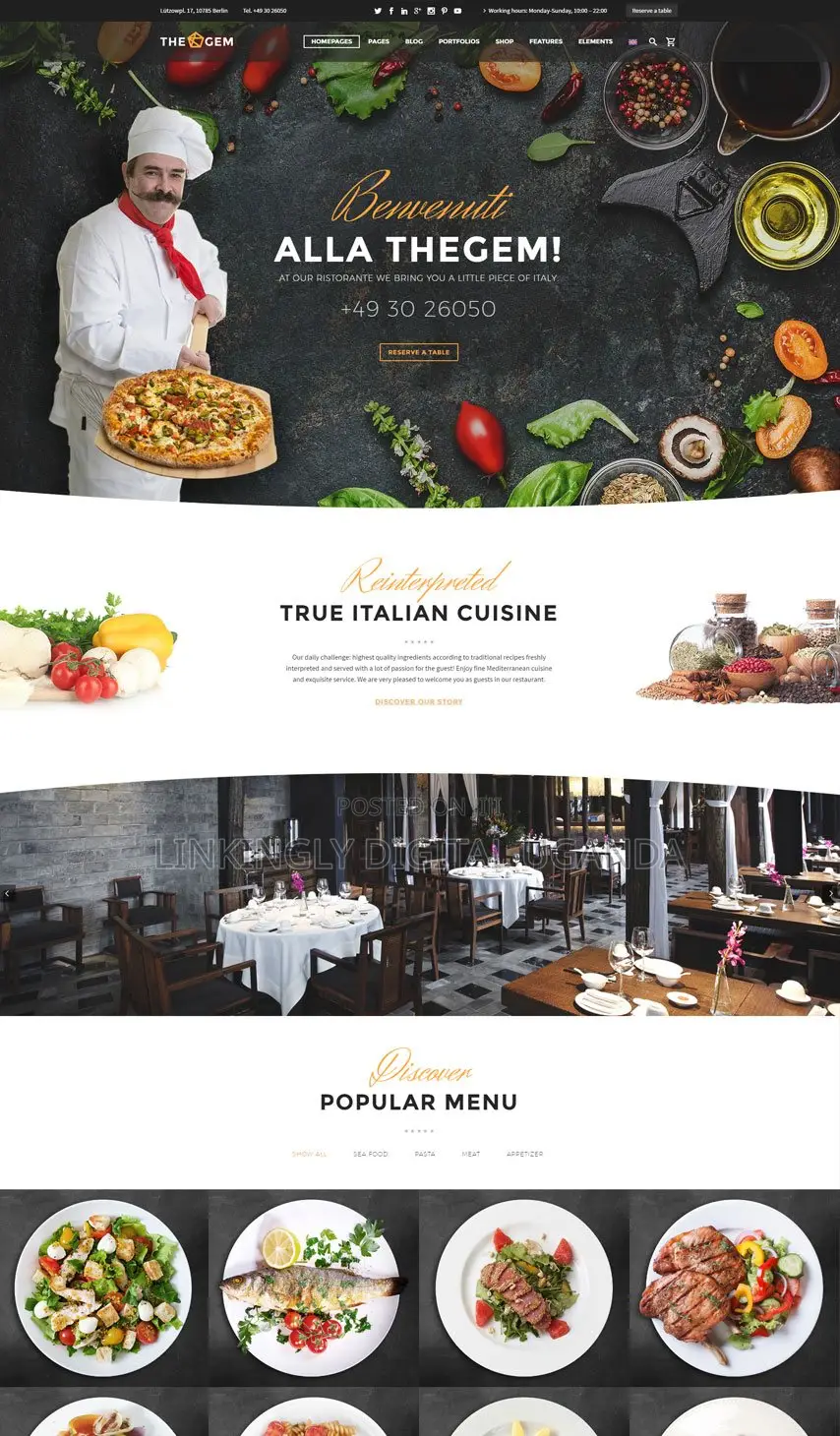Professional Website Design for Hotel Restaurants; Free Seo, Hosting