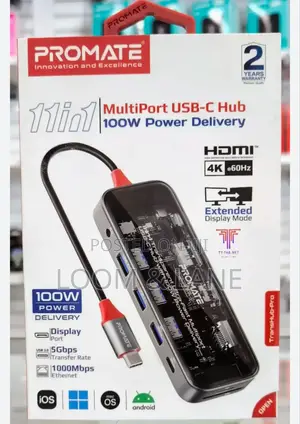 Promate 11 in 1 Multiport Usb-C Hub 100w Power Display