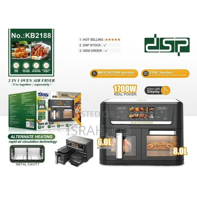 DSP Kb2188 Dual Zone Air Fryer Oven14l With Visual Window