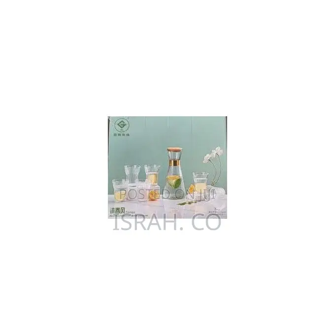 7 Piece Leakproof Ribbed Glass Pitcher Set, Elegant