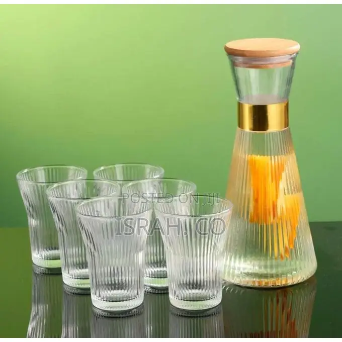 7 Piece Leakproof Ribbed Glass Pitcher Set, Elegant