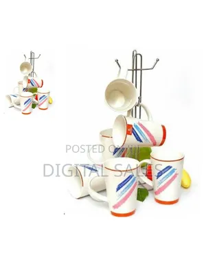 6 Pieces of Lined Tea Cups Printed Coffee Mugs Tumblers