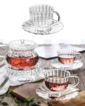 6 Pieces of Glass Tea Cups and Saucers Sets Coffee Flower Tea Mugs