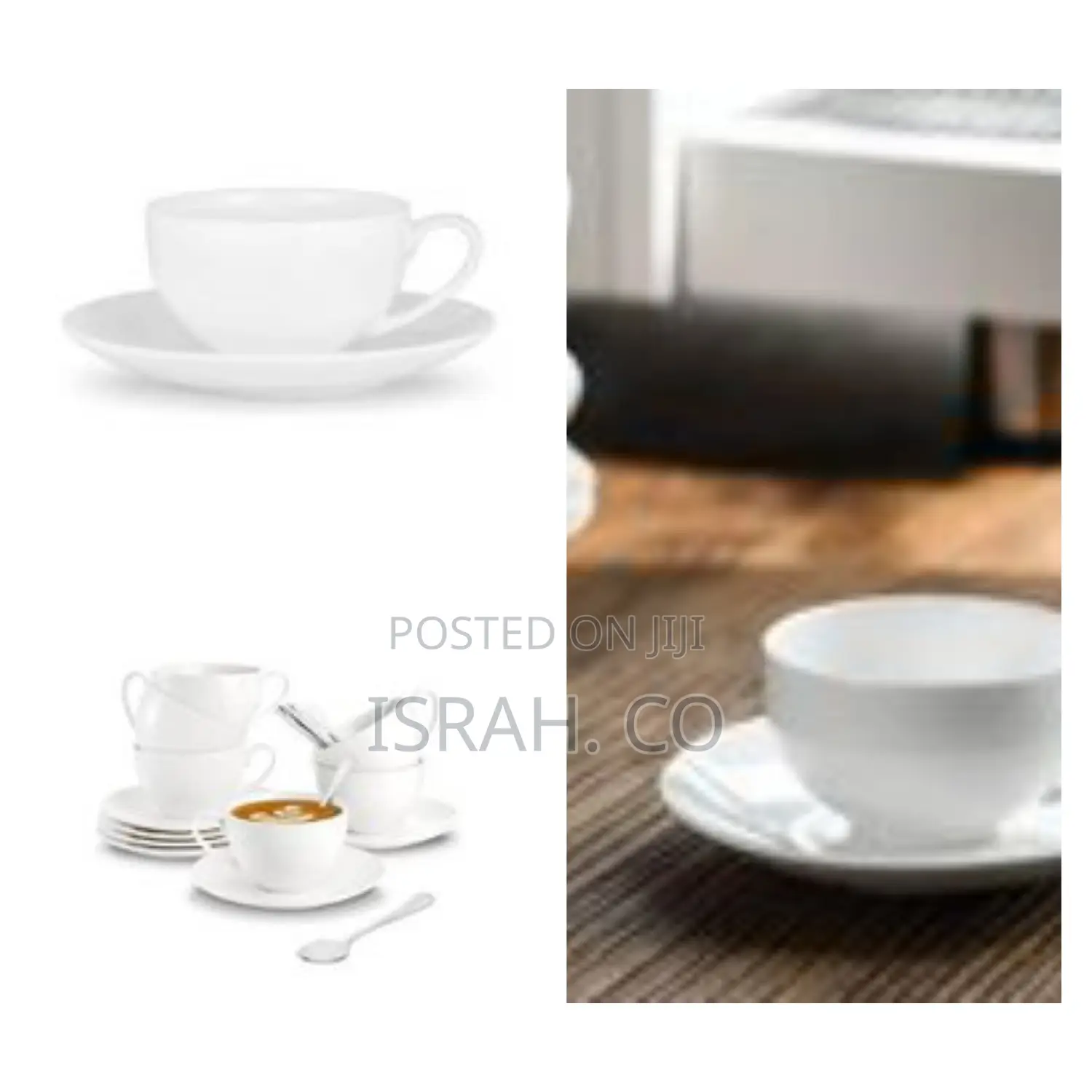 Set of Elegant Fine White Porcelain 6 Tea Cups and 6 Saucers