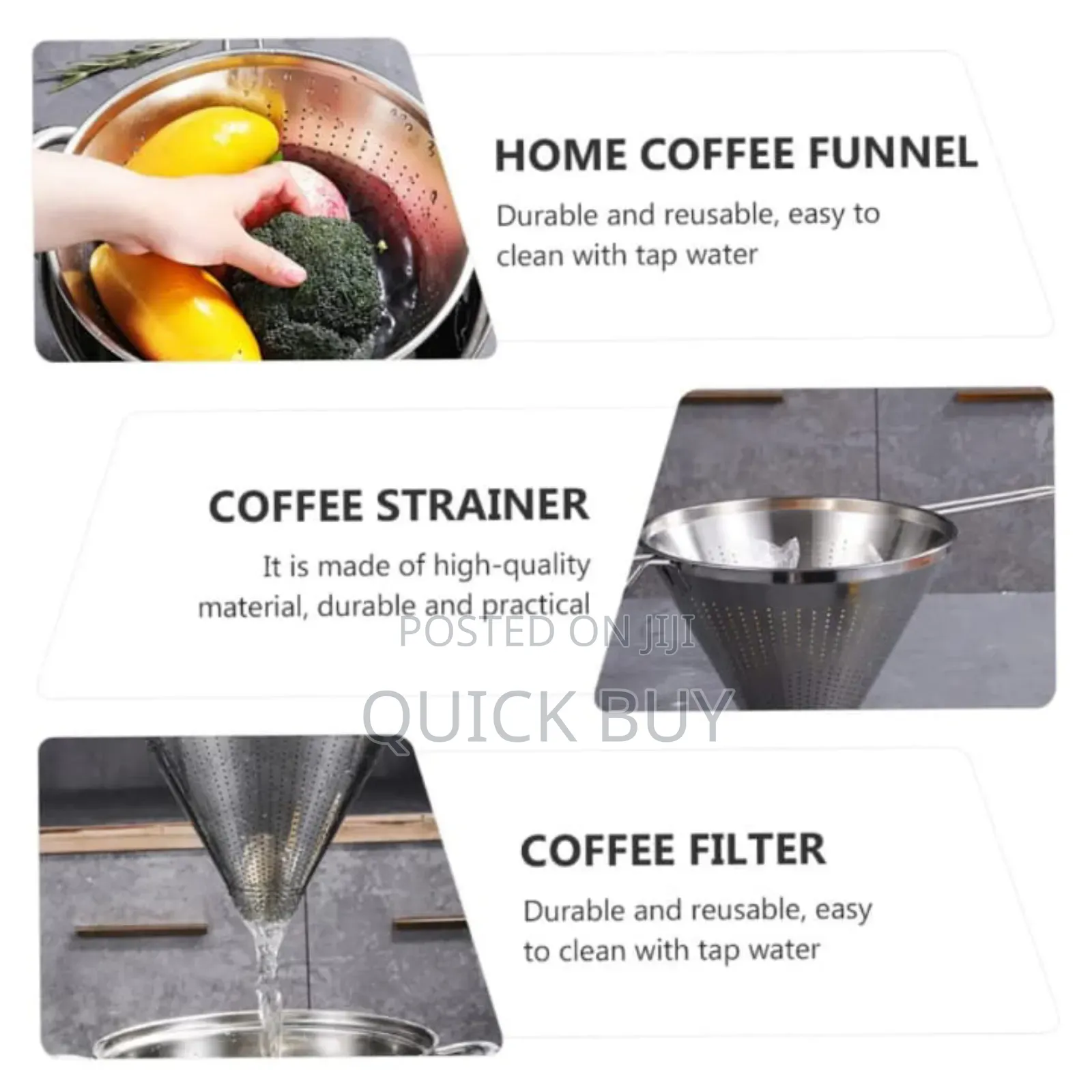 Stainless Steel Funnel With a Built-in Strainer