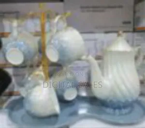Tea Set With Metal Holder, Ceramic Cup Set for Tea Coffee With Teapot