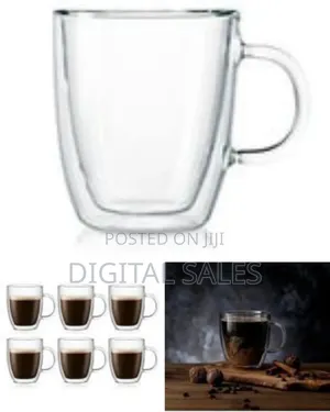 6 Piece Double Wall Glass Coffee Mugs Set With Handle, 8oz Tea Cups
