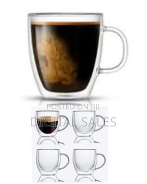 6 Piece Double Wall Glass Coffee Mugs Set With Handle, 8oz Tea Cups