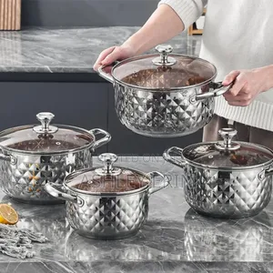 Stainless Steel Diamond Pattern Cookware Set With Lids