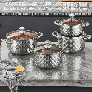 Stainless Steel Diamond Pattern Cookware Set With Lids