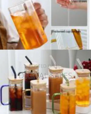 6 Pieces of Glass Drinking Cup 400ml Square Glasses Tumbler