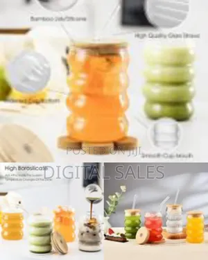 6 Pieces of 520ml Ribbed Drinking Glasses Tumbler Cups With Airtight