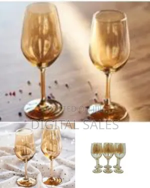 Gold Lead-Free Juice, Wine Glasses- 6 Pieces,Brown