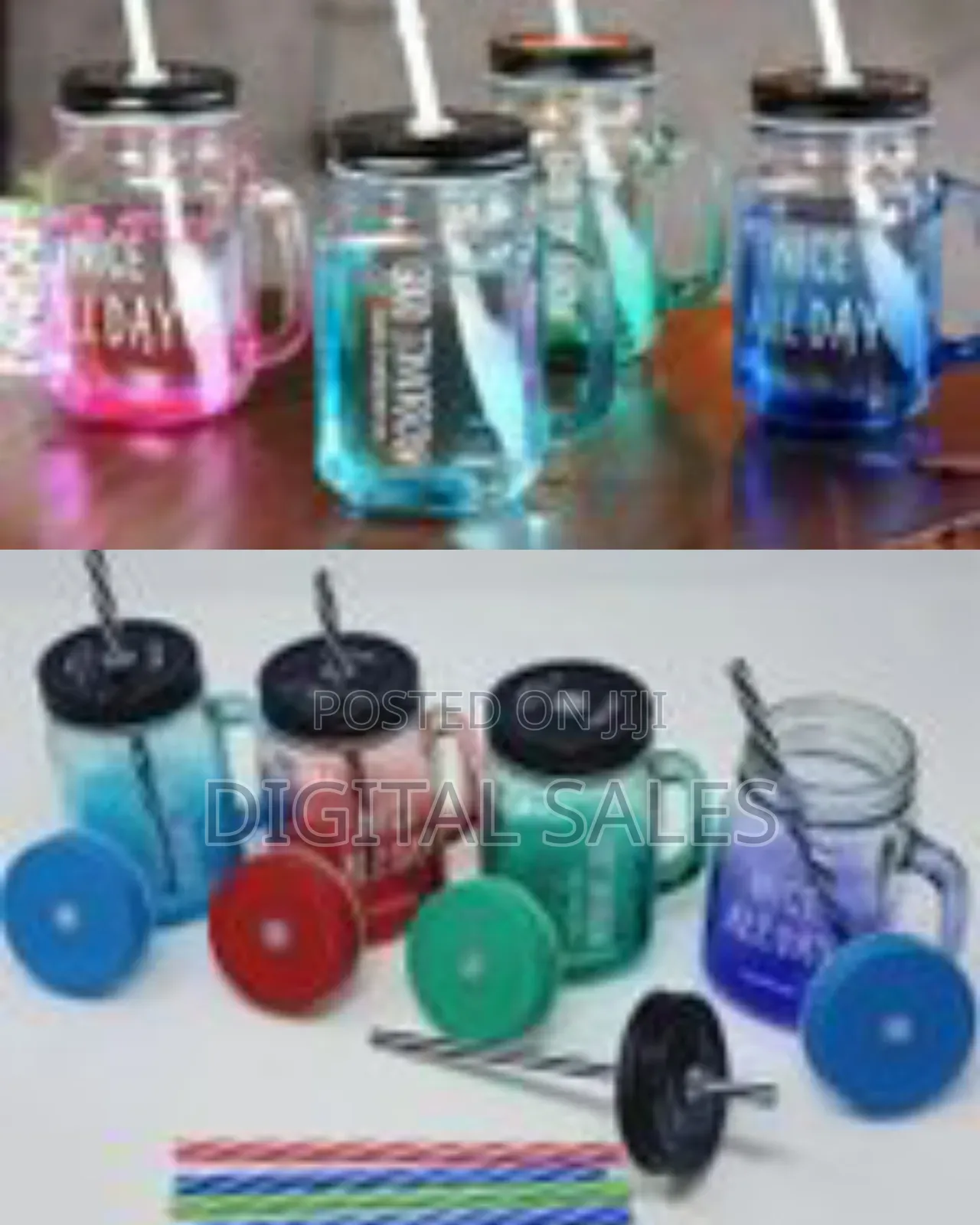 6 Set 16 Oz Assorted Colored Steel Lid Mason Jar Mugs With Handle And