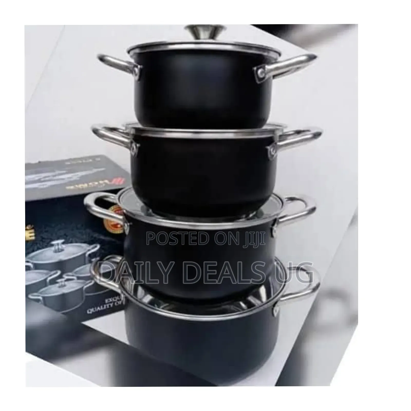 8 Pc Non-Stick Saucepans Cookware Dishes Pots Cooking Pans -Black