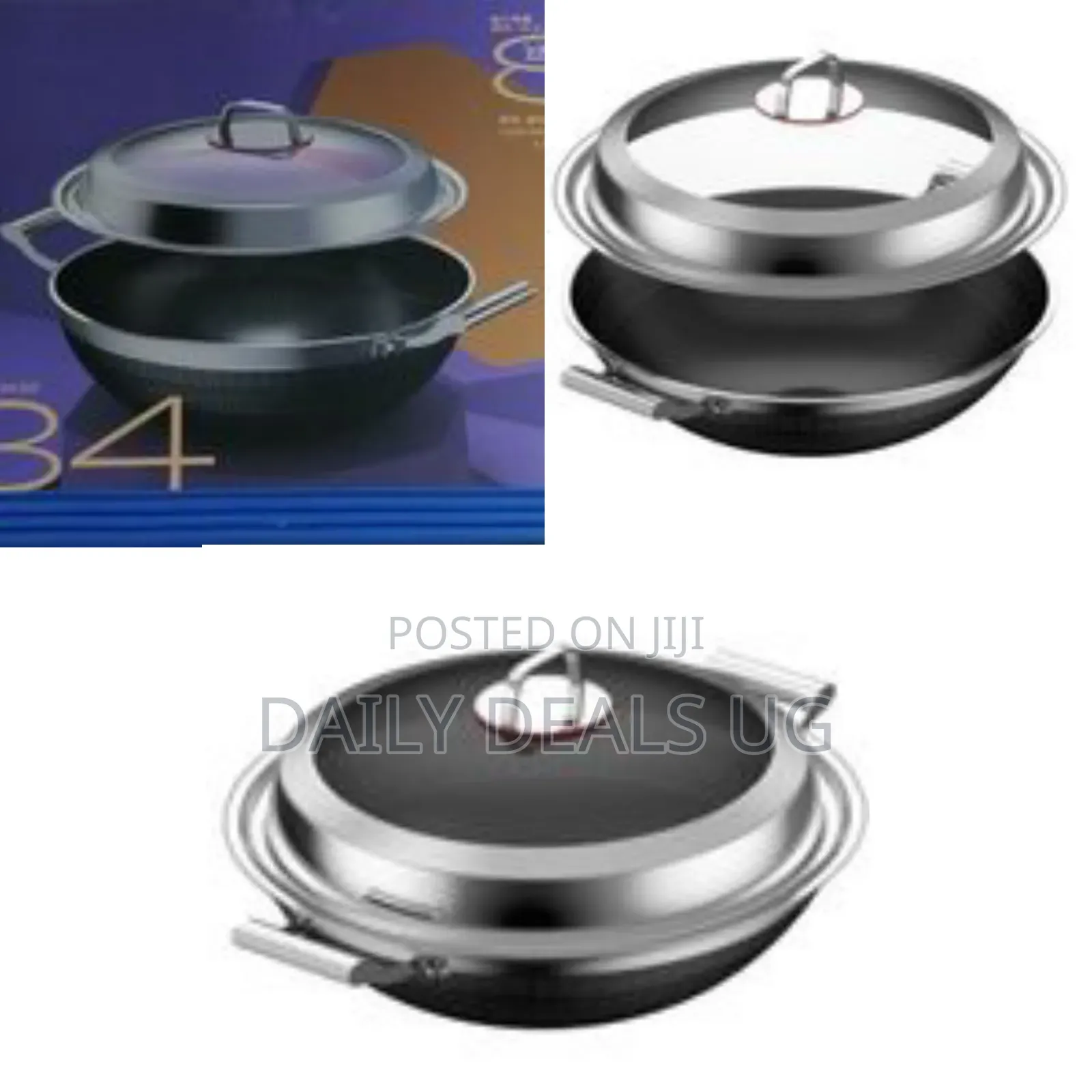 34cm Non-Stick Induction Wok Cookware Saucepan Pot- Silver