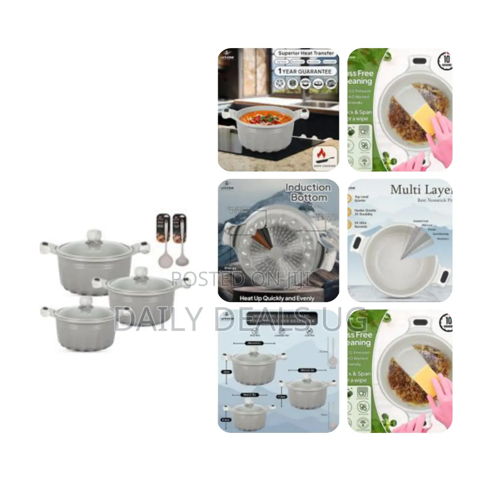 Life Smile Pots Set 8 Pieces Cookware Set Induction Base Granite
