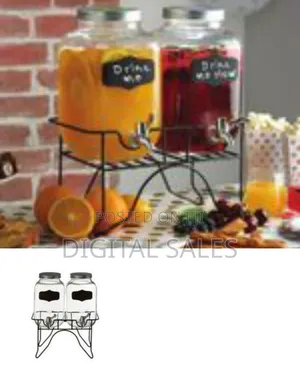 Glass Beverage Drink Twin 2 Dispensers With Stand Spigot Retro