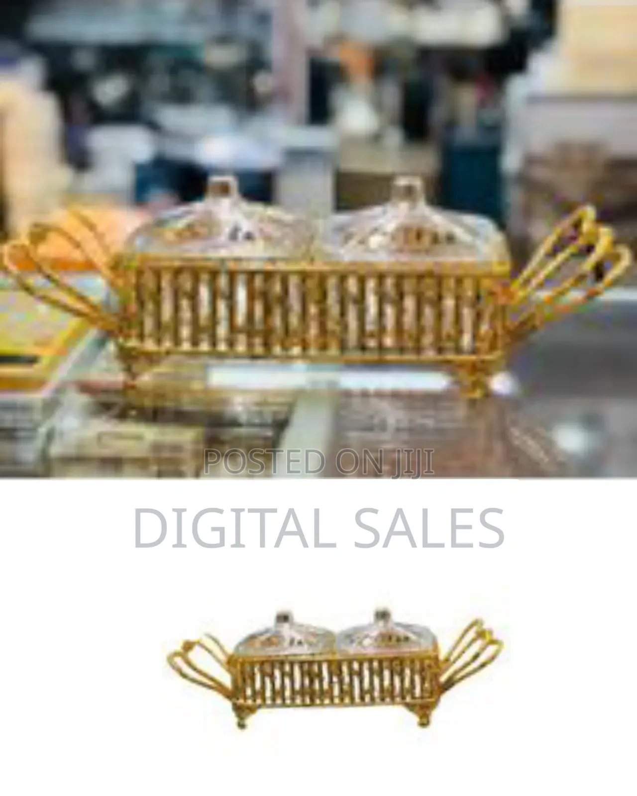 Double Tea Sugar Bowl Holder Storage Golden Base Holder With Lid