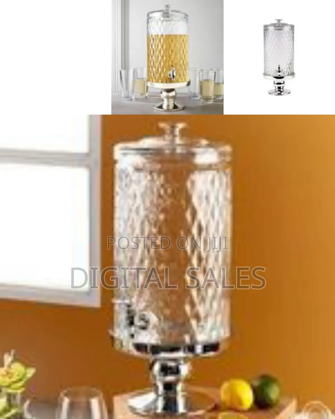 8 Litre Monaco Glass Pedestal Diamond Drinks Bevarage Juice Dispenser