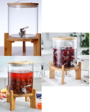 5 L Glass Drinks Dispenser Jar With Tap, Spigot, Lid and Wooden Stand