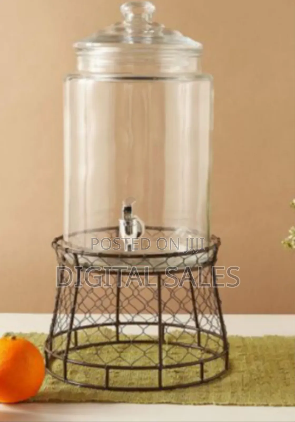 5.6 L Rooster Glass Beverage Dispenser With Metal Fence Stand and Glas