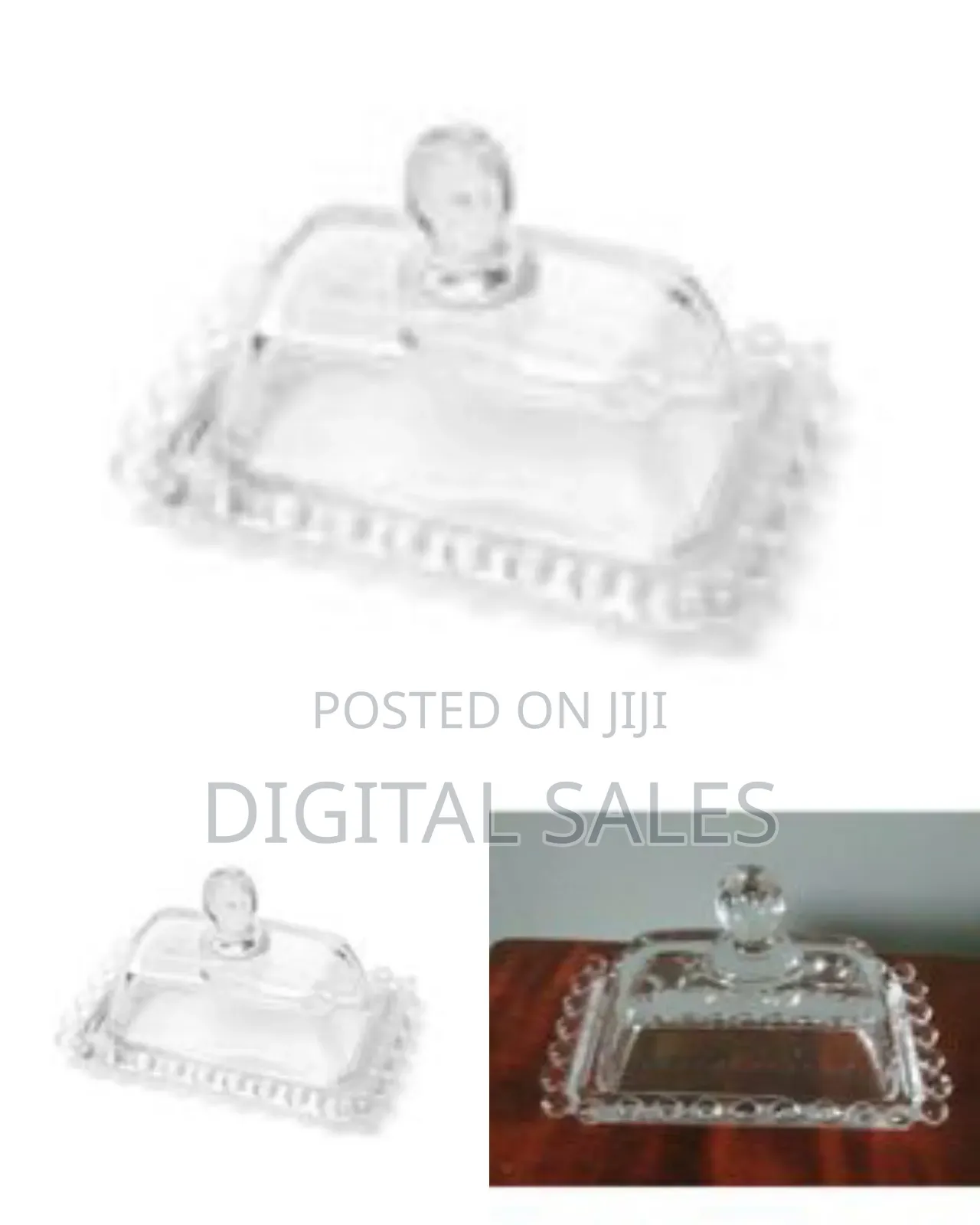 Glass Butter Dish Wit Handled Lid Classic Covered 2-Piece Design Tray-