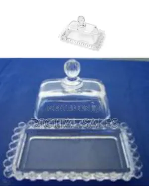 Glass Butter Dish Wit Handled Lid Classic Covered 2-Piece Design Tray-