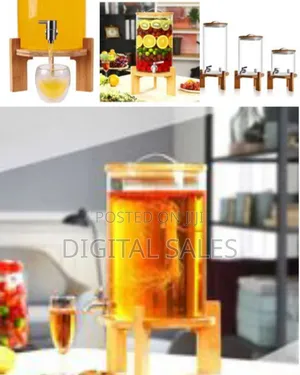 7l Glass Drinks Dispenser Jar With Tap, Spigot, Lid and Wooden Stand