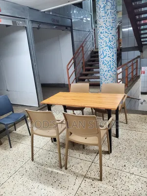 Armed Plastic Chairs and Wooden Foldable Table