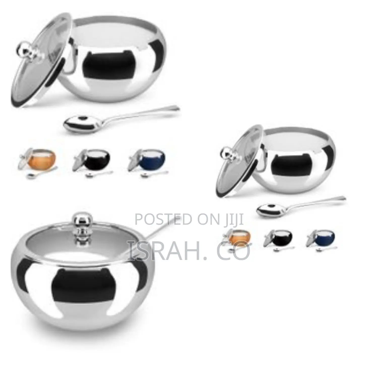 Stainless Steel Sugar Bowl With Lid and Spoon Serving