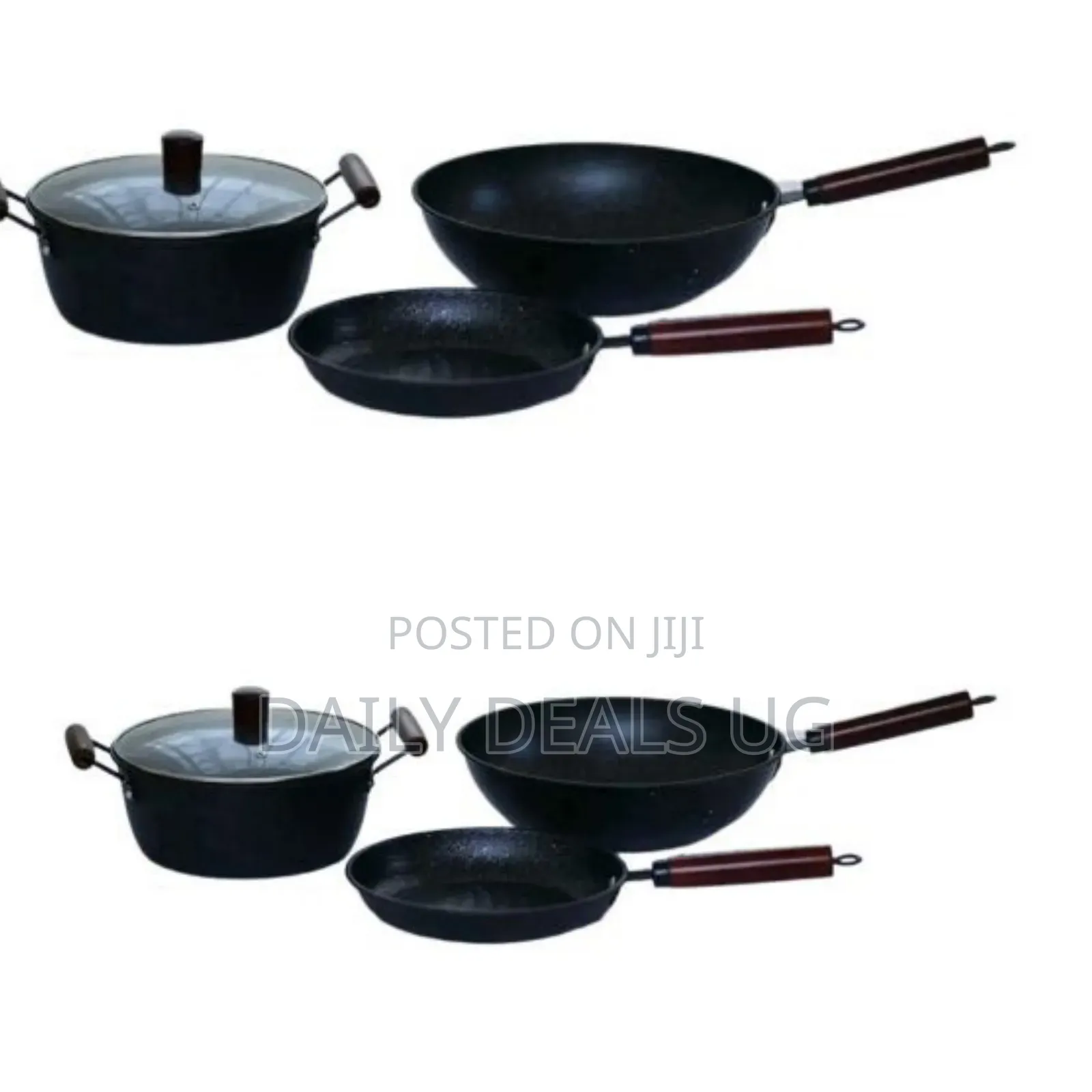 3 Piece Non-Stick Saucepan, Frying Pan, Wok Cookware - Black