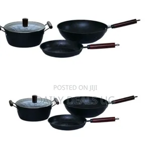 3 Piece Non-Stick Saucepan, Frying Pan, Wok Cookware - Black