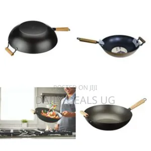 32cm Non-Stick Wok Stir Frying Pan Saucepan With Wooden Handle- Black
