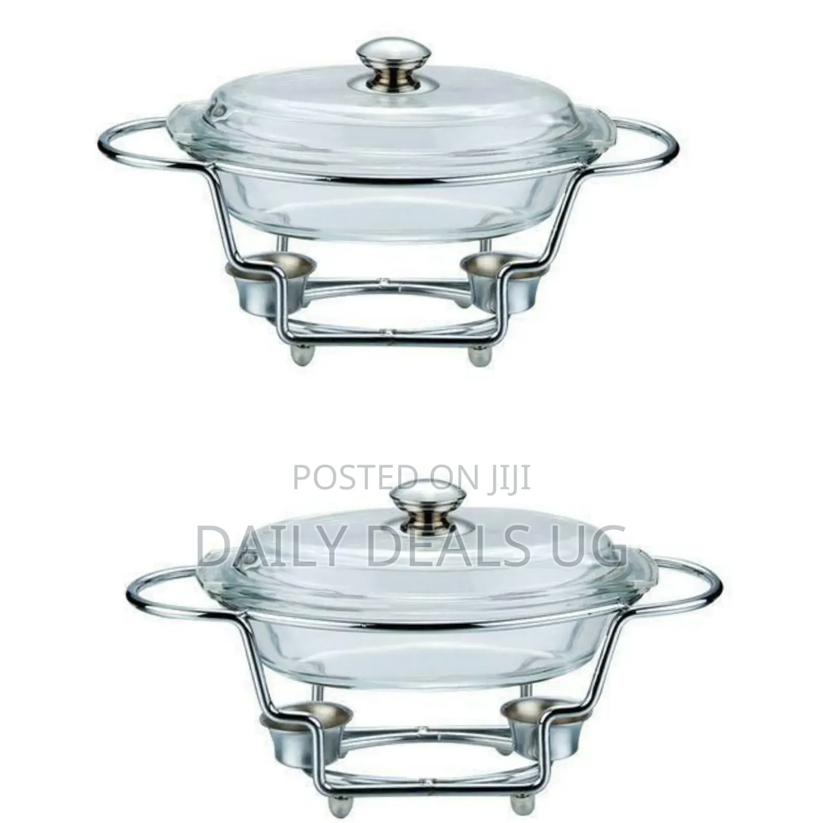 Oval Glass Soup Chafing Serving Dish Warmer With Stand- Colorless