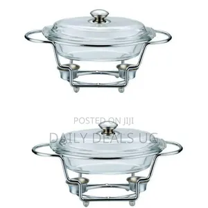 Oval Glass Soup Chafing Serving Dish Warmer With Stand- Colorless