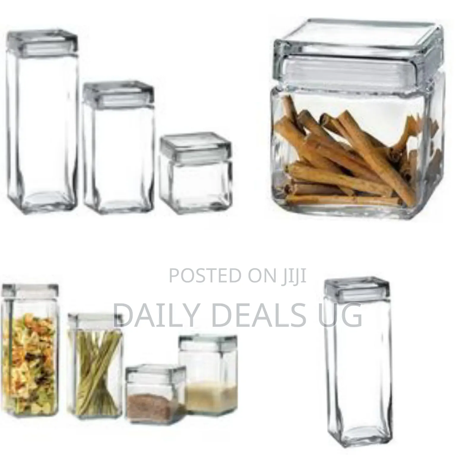 4piece of Transparent Square Acrylic Storage Jars Stackable Clear Food