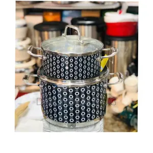 2 Pieces of Dotted Enameled Stockpot With Glass Lid Durable Enamelware