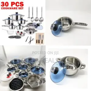 30 Piece Heavy Stainless Steel Saucepans Cookware Pots, Silver
