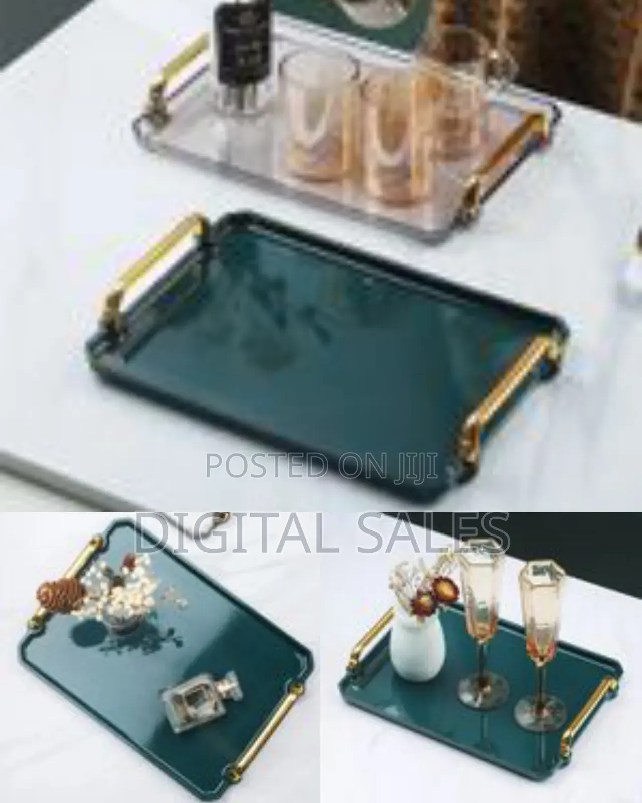 16 Inches Acrylic Serving Tray With Handles Decorative Coffee Table