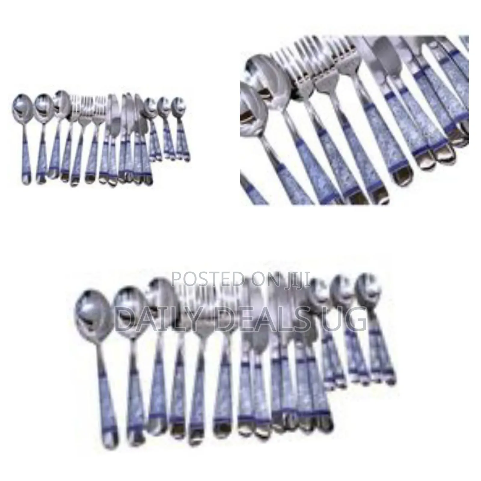 24 Piece Blue Flower Dinner Cutlery (Forks,Spoons Knives) - Silver