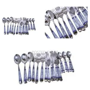 24 Piece Blue Flower Dinner Cutlery (Forks,Spoons Knives) - Silver