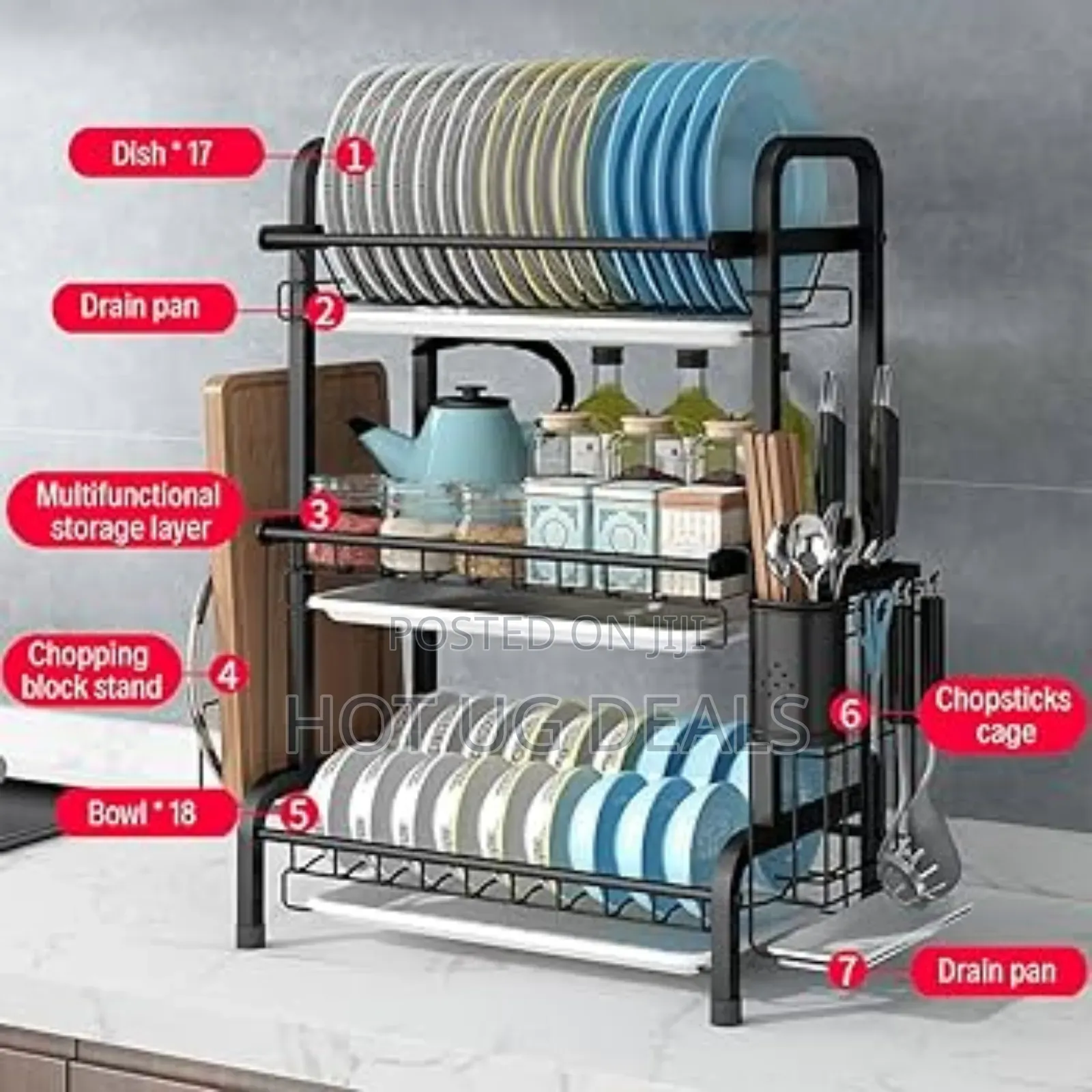3 Layers Stainless-steel Dish Rack (Not Assembled) - Black
